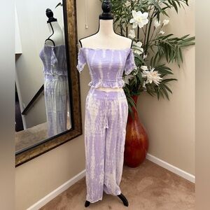 Kiwi + Punch Tie Dye purple/white Set Wide Leg Pants Smock Top Size Small NWT